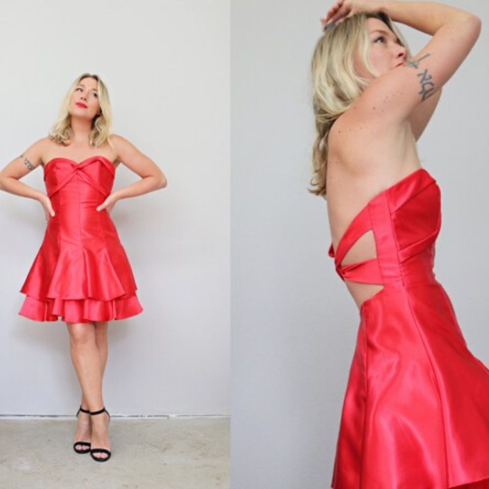 VTG Jessica McClintock Gunne Sax Satin Skater Dress Size 7 (Fits Small) Red Y2K
